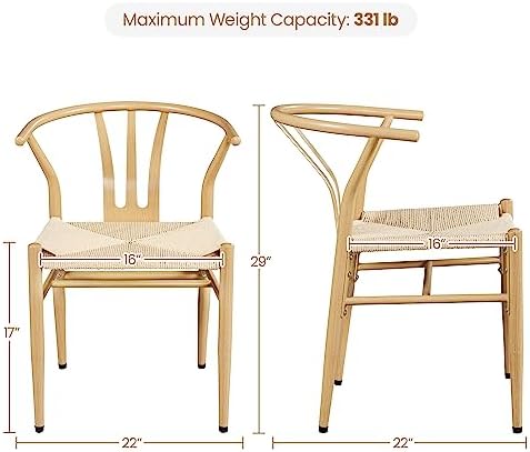 Yaheetech Dining Chairs Set of 6 Mid Century Modern Woven Chairs Wood Color