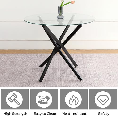 Small Dining Table Set for 4, 36" Round Kitchen Table with 4 Teddy Boucl...