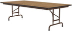 Correll Heavy Duty Adjustable Height Utility Folding Table, Melamine Top, USA Made, Strong Steel Apron, 30"x96", Medium Oak Top Brown Edge