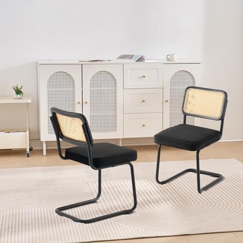 VEVOR Rattan Dining Chairs Set of 2, Mid Century Modern Dining Chair, Upholst...