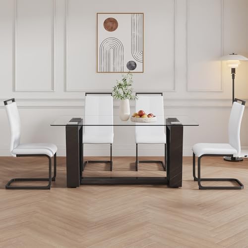 Ebullient Glass Dining Table Set for 4, Modern Dining Table Set for 4, Temper...