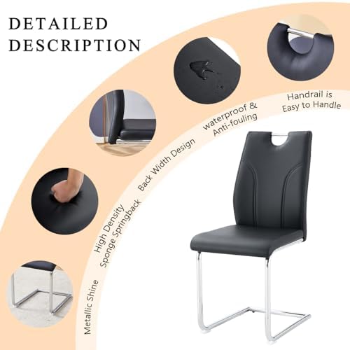 Black Dining Chairs Set of 6, Modern Faux Leather Upholstered Chairs | High B...