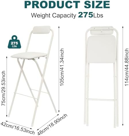 29" Tall Chair,Cushioned Padded Folding Bar Stool,Bar Stool,Portable Fol...