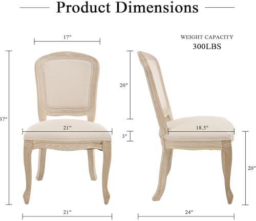 Kmax French Dining Chairs Set of 2, Farbric Upholstered Dining Chairs with El...