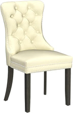 KCC Faux Leather Dining Chairs Set of 2, Upholstered High-end Tufted Dining Room Chair with Nailhead Back Ring Pull Trim Solid Wood Legs, Contemporary Nikki Collection Modern Style for Kitchen, Beige