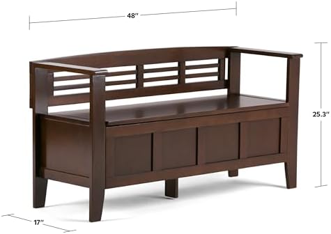 SIMPLIHOME Adams 48" Wide Solid Wood Storage Bench in Medium Brown