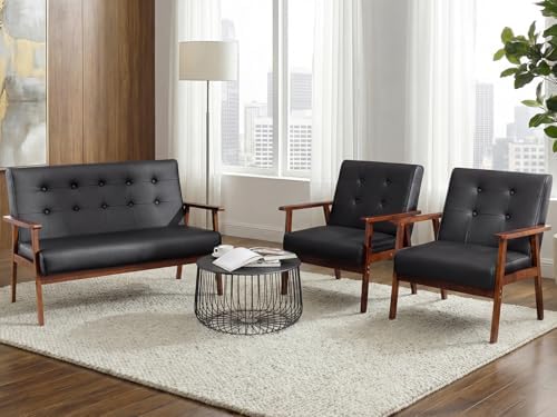 JIASTING Wooden Loveseat Sofa and Accent Chair Set of 2, Office