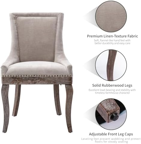 Modern Dining Chairs Set of 2, Fabric Upholstered High Back Chairs with Nailh...