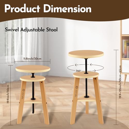 conda Adjustable Height Wooden Drafting Stool 20" to 25", Beech Woo...