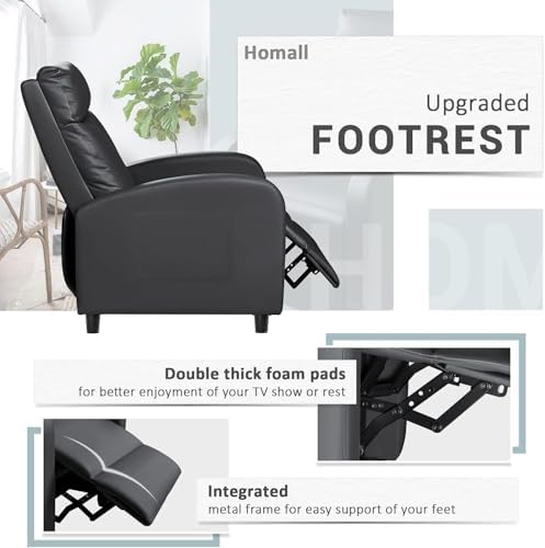 Homall Recliner Chair, Recliner Sofa PU Leather for Adults, Black Recliners