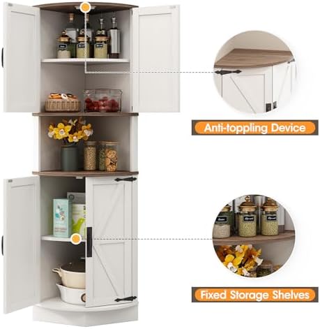 Vabches 64.8" Tall Farmhouse Corner Cabinet with 4 Doors and 5 Storage S...
