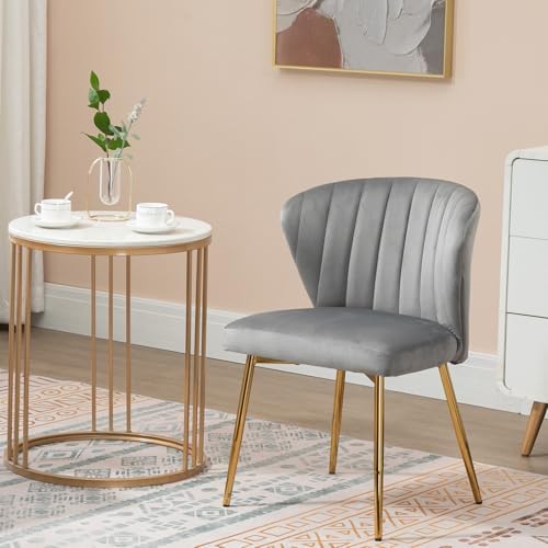 Velvet Dining Chairs Set of 2, Modern Upholstered Vanity Chairs with Golden M...