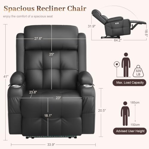 Power Recliner Chair with Heat and Back Massage, Electric Power Oversized Rec...