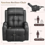 Power Recliner Chair with Heat and Back Massage, Electric Power Oversized Reclining Chair Infinite Position with Storage Armrests & 2 Cup Holders for Living Room, Brown