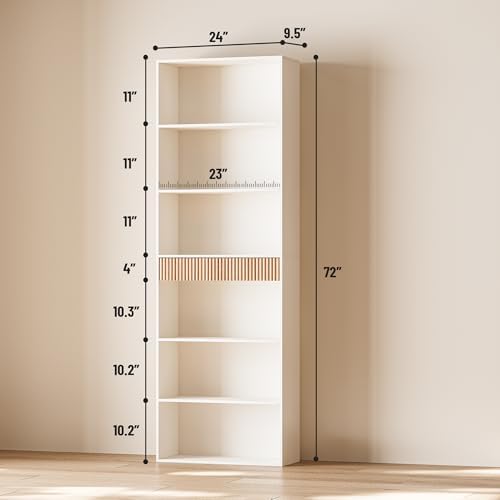 INNOD 72" Tall Bookshelf with Storage, 7-Tier Bookcase Fluted with Drawe...