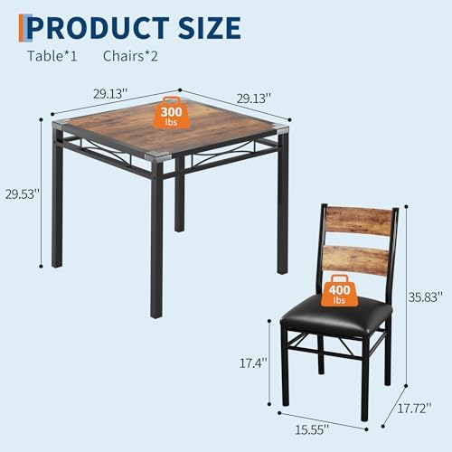 IDEALHOUSE Dining Table Set for 2, Dining Table with 2 Upholstered Chairs, Bi...