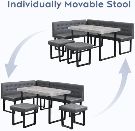 XIAO WEI 72" Corner Dining Table Set for Small Spaces, Modern Grey
