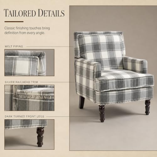 Plaid Accent Chair, Mid-Century Modern Armchair, Upholstered Decorative Readi...
