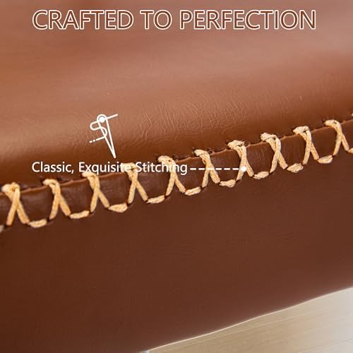 Rattan Dining Chairs Set of 4, Camel Leather Upholstered Dining Chairs with R...