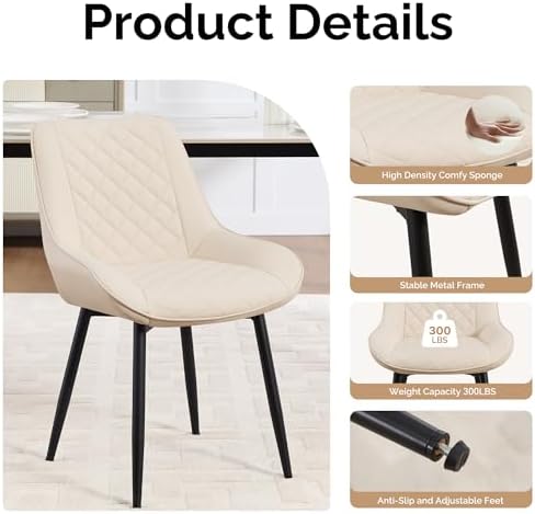 Dining Chair Set of 6, Modern Dining Chairs with Thick Cushions, Faux Leather...