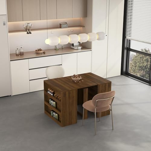 Transformer Dining Table for 2-12 People with Storage, Walnut | Expandable Design, Built-In Leaf Storage, Side Storage Space, Thanksgiving & Gatherings, Apartment Friendly