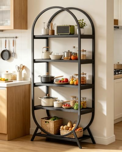 Bookshelf Arched Bookcase, Industrial 5 Tier Open Book Shelves with Metal Fra...