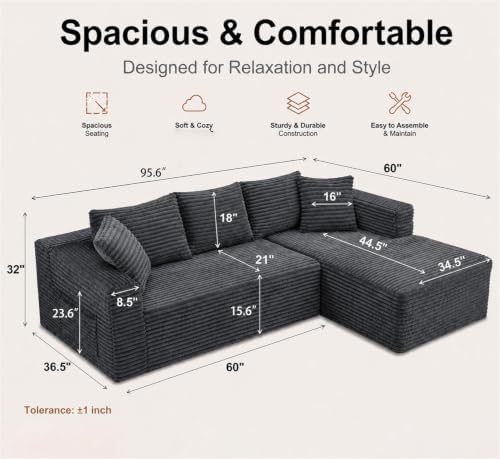 Cloud Sectional Couches with Oversized Chaise for Living Room, Modular L Shap...