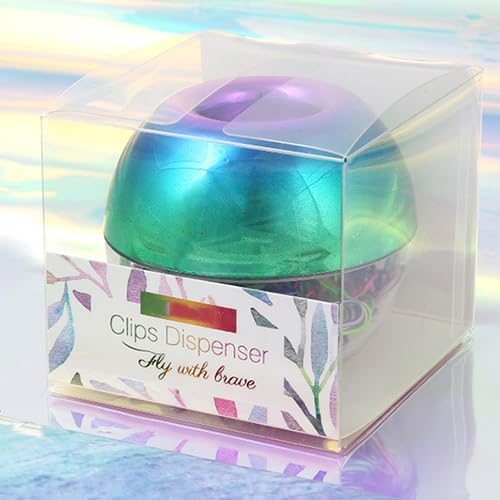 Rainbow Paper Clips Holder Medium Holographic Paper Clip Dispensers 100pcs 28mm Colorful Paperclips for Desk Organizer Accessories (Rainbow)