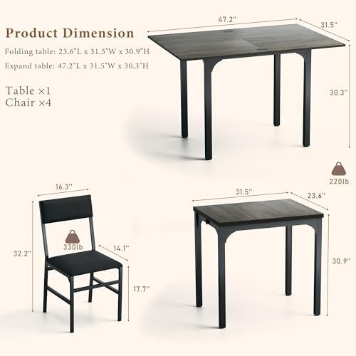 HUAHUU Dining Table Set for 4, Extendable Kitchen Table Cushion Chairs Set of...
