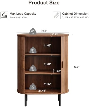 ONBRILL 44" Tall Sideboard Storage Buffet Cabinet with Sliding Door, Walnut