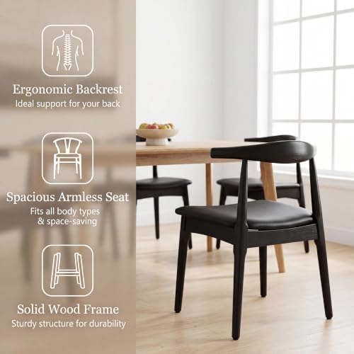 ROCITY Black Dining Chairs Set of 4 Leather Kitchen Chairs with Wood Legs and...