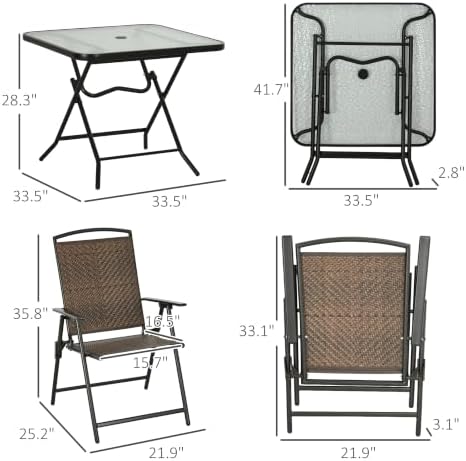 Outsunny 5 Pieces Wicker Patio Dining Set Foldable Dark Brown