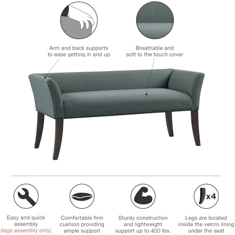 Madison Park Accent Bench, Upholstered with Nailhead Trim, & Padded Seat ...