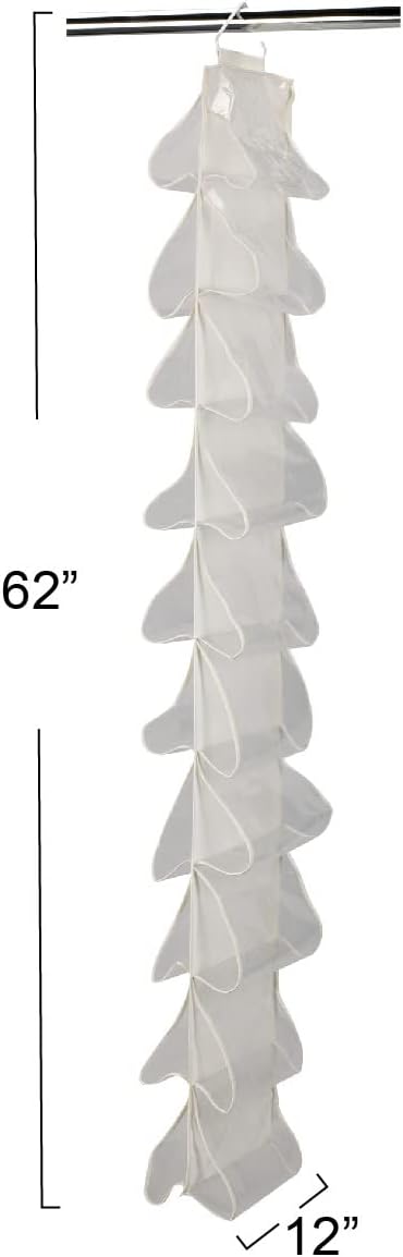 Household Essentials 20‑Pocket Closet Shoe File in Durable Canvas with Plastic Pockets and Single Hook System, Cream
