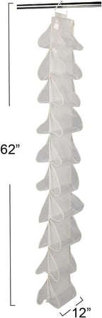 Household Essentials 20‑Pocket Closet Shoe File in Durable Canvas with Plastic Pockets and Single Hook System, Cream
