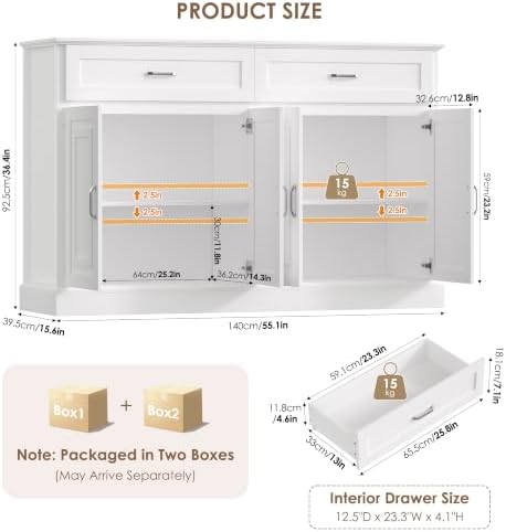 FACBOTALL Sideboard Buffet Cabinet with Storage, 55.1" Large Kitchen Sto...