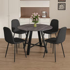 Round Dining Table Set for 4, 5 Piece Kitchen Table and Chairs Set with 42 Inch Wood Grain Tabletop, Black Upholstered Chairs, Metal Frame Dining Room Furniture for Apartment, Breakfast Nook