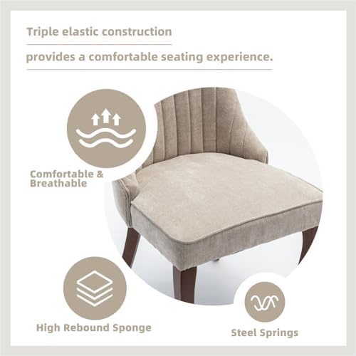 Beige Fabric Upholstered Dining Chairs Set of 4, Curved Solid Wood Legs