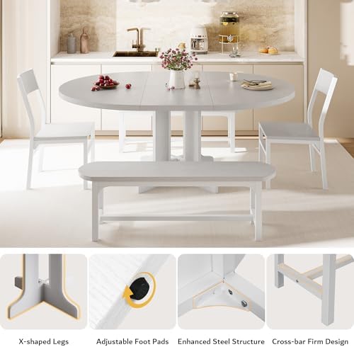 iPormis 5-Piece Round Dining Table Set for 4-6, 59" Extendable Dining Ro...