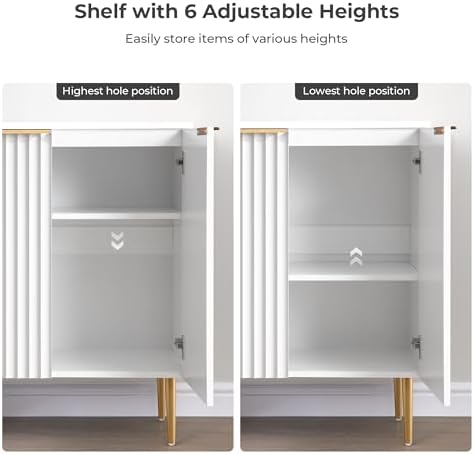 SICOTAS 57"W Modern Sideboard Buffet Cabinet with Adjustable Shelves, White