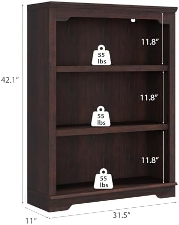 HIFYOBRO 3 Tier Sturdy Bookshelf, 42" Tall Wooden Bookcase, Cherry