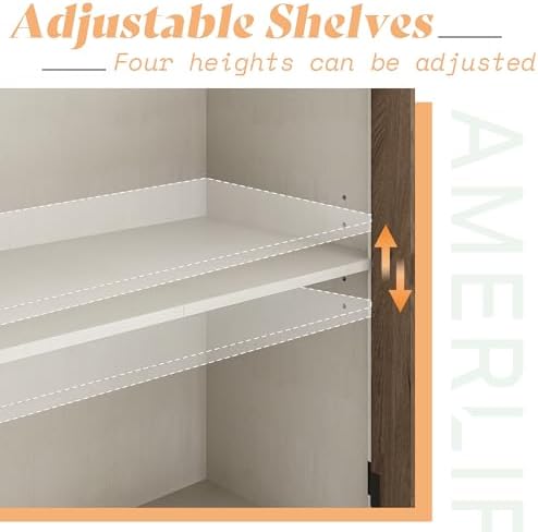 AMERLIFE Farmhouse 63" Buffet Sideboard Cabinet with Glass Door, White