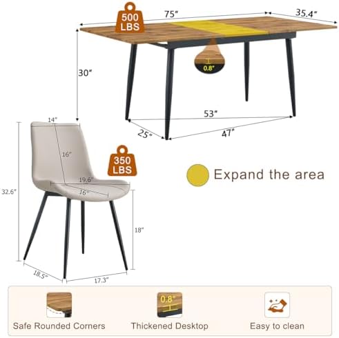 59"-75" Extendable Dining Table Set for 6, Mid Century Dining Room ...