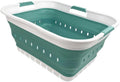 SAMMART 42L (11 gallon) Collapsible Plastic Laundry Basket - Foldable Pop Up Storage Container/Organizer - Space Saving Hamper/Basket (1, White/Celadon Green)