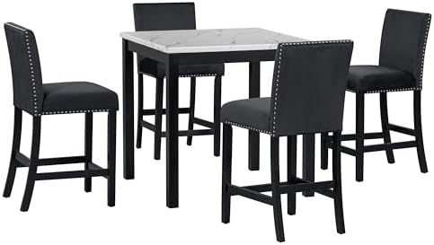 RuiSiSi 5-Piece Counter Height Dining Table Set for 4, Black