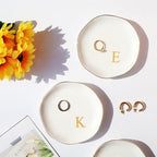 Ceramic Jewelry Tray Initial Ring Dish Personalized K-Monogrammed Engagement Wedding Gifts, for Birthday Mother's Day Christmas for Women, Ceramic White 4.75" (Y)