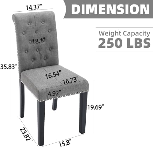 Dining Room Chairs Set of 4, Upholstered Fabric, Strudy Rubber Wood, Gray