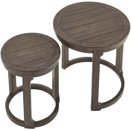 2pcs Vintage Wooden Nesting Side Table, Open Frame Round End Table | Space-Sa...