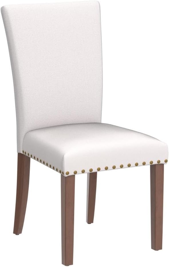 Parsons Dining Chairs Set of 2, Upholstered Nailhead Dining Room Kitchen Side Chair with Thick Cushions and Wood Legs, Beige