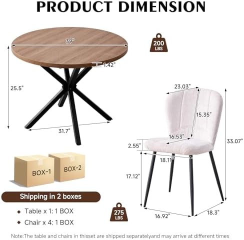Round Dining Table Set for Kitchen Apartment | 4 chenille chairs, Wood grain ...
